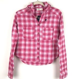 Hollister Long Sleeve Hoodie Plaid Shirt -…